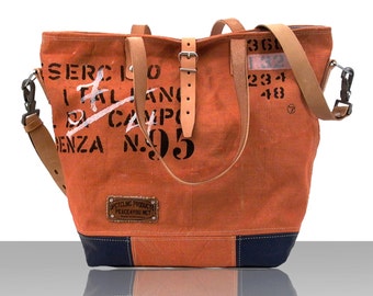 Canvas Shoulder Tote,Recycled Italian Military Duffel,Top Handle Tote,Crossbody Bag,Unisex Bag,Zipper Tote,Unique Tote Bag, peace4you 2128