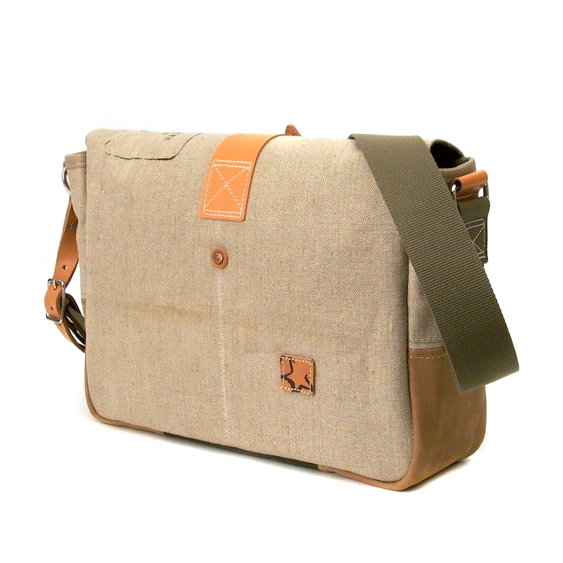 Canvas Messenger Recycled Bag,Beige Crossbody Bag,Military Surplus Bag, Upcycled Bag,Vintage Messenger, Unique Satchel,Handmade 2037 image 6