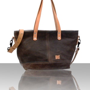Brown Leather Handbag,Cross Body Tote,Sustainable Bag,Durable Handbag,Recycled Leather Tote IN-HOUSE-PRODUCTION 2158 by peace4you Bags