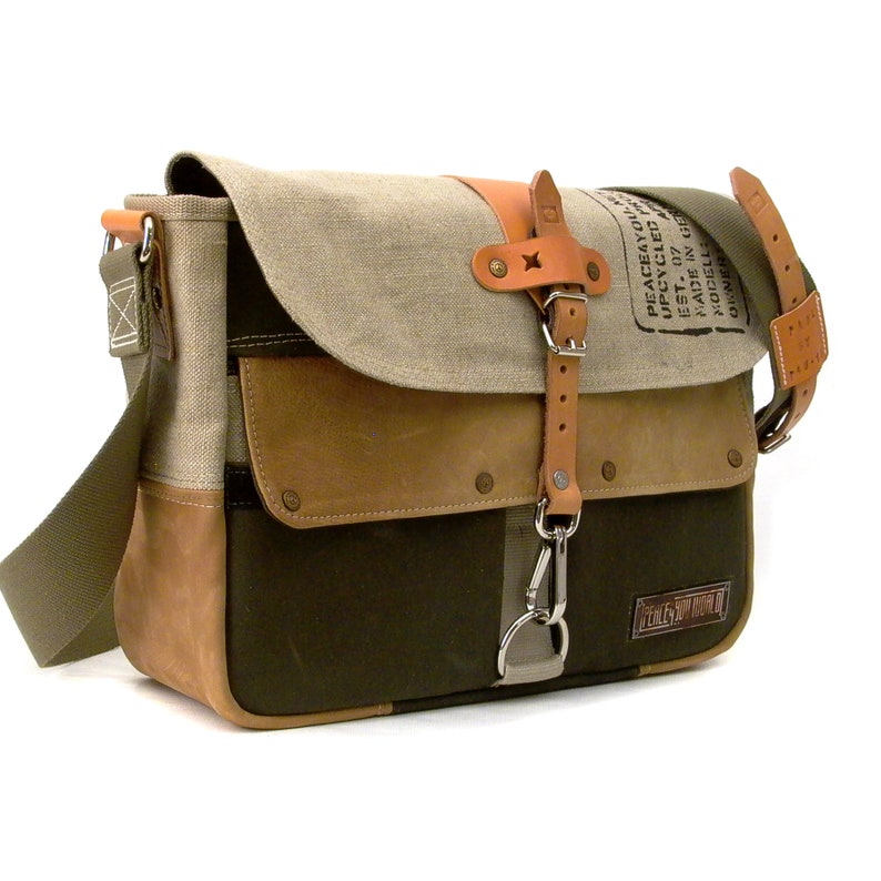 Canvas Messenger Recycled Bag,Beige Crossbody Bag,Military Surplus Bag, Upcycled Bag,Vintage Messenger, Unique Satchel,Handmade 2037 image 5