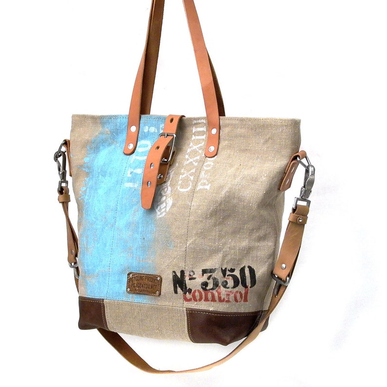 Canvas Shoulder Bag Made Of Canvas, Canvas Handbag,Recycled Material Bag,Hand-printed Tote,Unisex Tote,Handcrafted by peace4you 2141 image 1