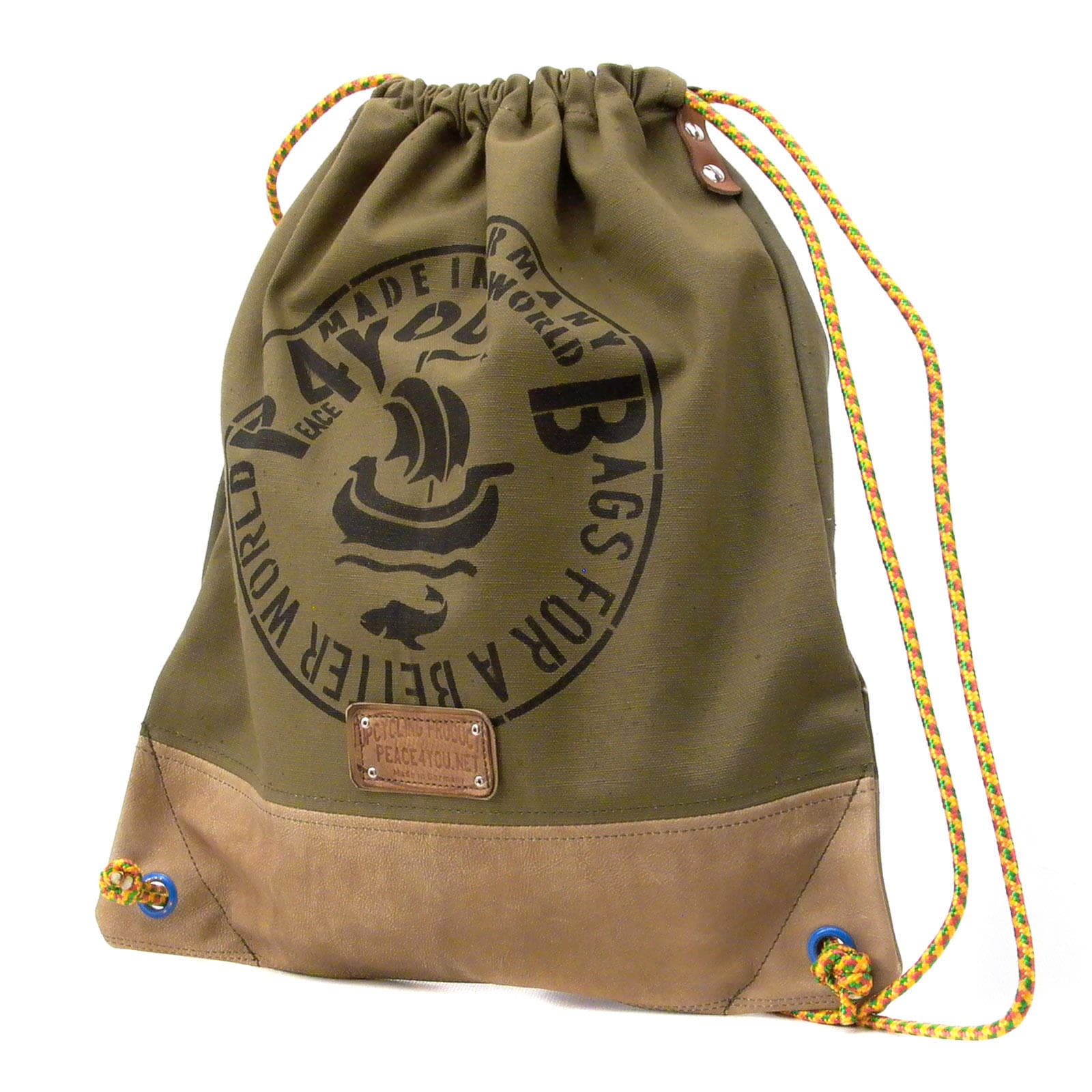 Canvas Leather Drawstring Backpack Hipster Backpack Recycled Etsy