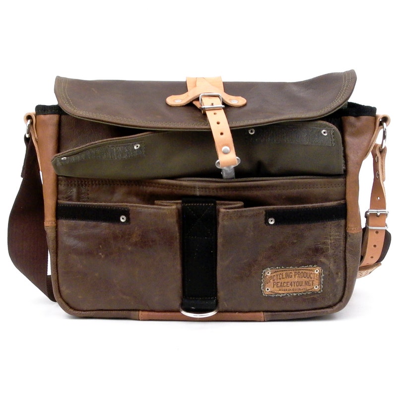 Brown Leather Crossbody Messenger Bag,Brown Unisex Laptop Bag, Unique Messenger Bag,Upcycled Leather Shoulder Bag,Handmade by peace4you 1942 image 5