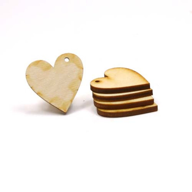 Unfinished Wood Heart 3/4 inches tall by 3/4 inches wide with 1 .05 hole and 1/8 inch thick wooden shape image 5