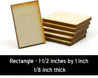 Unfinished Wood Rectangle - 1-1/2 inches tall by 1 inch with square corners and 1/8 inch wooden shape