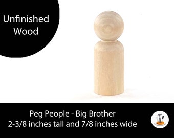 8 Pack - Unfinished Peg People Large Big Brother- 2-3/8 inches tall and 7/8 inches wide wooden pieces