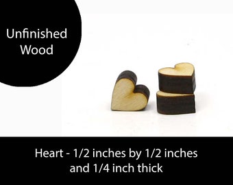 Unfinished Wood Heart - 1/2 inches by 1/2 inches and 1/4 inch thick wooden shape