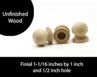 Unfinished Wood Finial Dowel Cap End - 1-1/16 x 1 inch with 1/2 inch hole wooden shape (WW-DC8005)