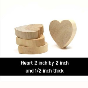 Package of 6 - Unfinished Wood Heart - 2 inches by 2 inches and  1/2 inch thick wooden shape (WW-WH2050)