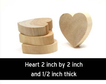 Package of 6 - Unfinished Wood Heart - 2 inches by 2 inches and  1/2 inch thick wooden shape (WW-WH2050)