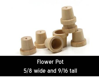 Unfinished Wood Flower Pot - 5/8 inches tall and  9/16 inches wide wooden shapes (WW-FP0625)