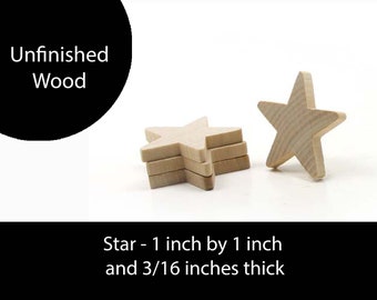 Unfinished Wood Star - 1 inch by 1 inch and 3/16 inch thick wooden shape (WW-JC4618)