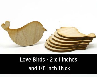 Unfinished Wood Love Bird - 2 inch wide by 1 inch tall and 1/8 inch thick wooden shape (BIRD03)