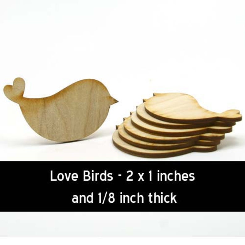Unfinished Wood Love Bird 2 inch wide by 1 inch tall and 1/8 inch thick wooden shape BIRD03 image 1