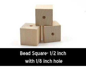 Unfinished Wood Bead Square - 1/2 inch square with 5/32 hole wooden shapes (WW-BE3030)