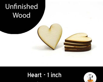 Unfinished Wood Heart - 1 inch by 1 inch and 1/8 inch thick wooden shape