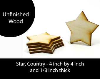 Unfinished Wood Country Star - 4 inch by 4 inch and 1/8 inch thick wooden shape