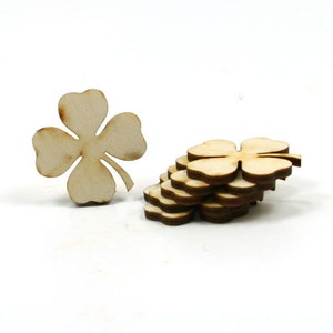 Shamrock Unfinished Wood 1 inch wide by 1 inch tall and 1/8 inch thick wooden shape image 2