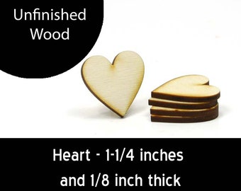 Unfinished Wood Heart - 1-1/4 inches tall by 1-1/4 inches wide and 1/8 inch thick wooden shape