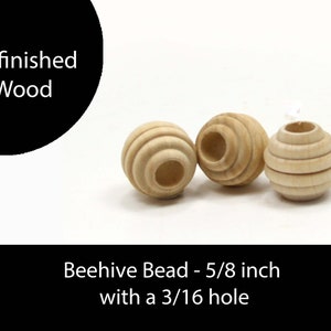Unfinished Wood Bead Round Beehive - 5/8  inch in diameter and 3/16 hole wooden shapes