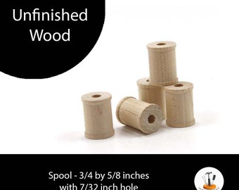 Unfinished Wood Spool - 5/8 tall by 3/4 inch wid with 7/32 hole wooden shape
