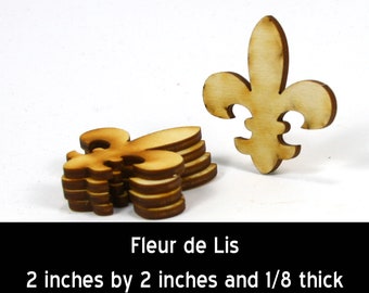 Unfinished Wood Fleur de Lis - 2 inches tall by 2 inches and 1/8 inch thick wooden shape (FLDS01)