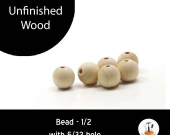 Unfinished Wood Bead Round - 1/2 inch with 5/32 hole 12mm wooden shape (WW-BE1030)