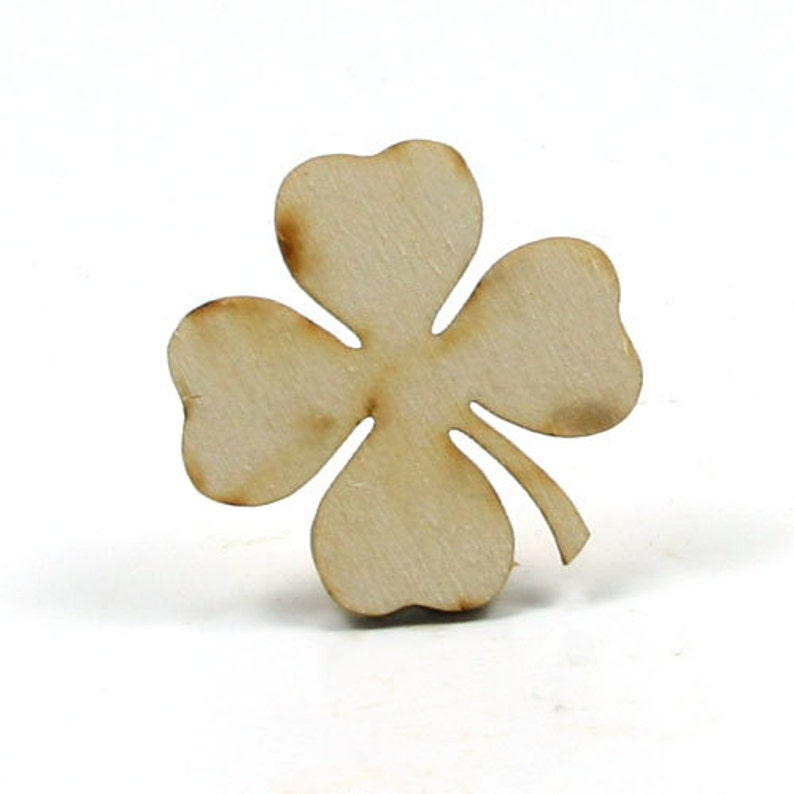 Shamrock Unfinished Wood 1 inch wide by 1 inch tall and 1/8 inch thick wooden shape image 3