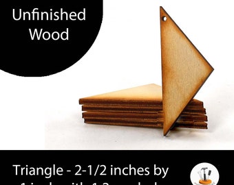 Unfinished Wood Triangle - 2-1/2 inches tall by 1 inch wide and 1/8 inch thick with 1 2mm hole wooden shape