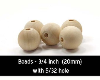 Unfinished Wood Bead Round - 3/4 inch in diameter with 5/32 hole 20mm wooden shapes (WW-BE1070)