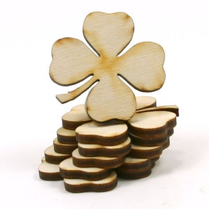 Shamrock Unfinished Wood 1 inch wide by 1 inch tall and 1/8 inch thick wooden shape image 5