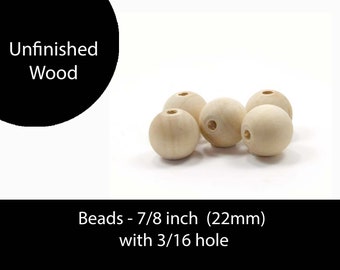 Unfinished Wood Bead Round - 7/8  inches in diameter with 3/16 hole