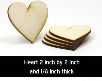 Unfinished Wood Heart - 2 inches tall by 2 inches wide and 1/8 inch thick