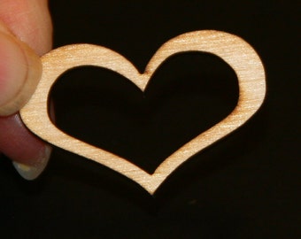 Unfinished Wood Heart Open - 1-1/2 wide by 1 inch tall 1/8 inch thick wooden shape (HART14)