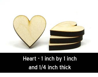 Unfinished Wood Heart - 1 inch tall by 1 inch wide and 1/4 inch thick wooden shape