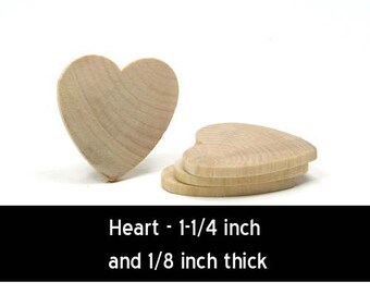 Unfinished Wood Heart - 1-1/4 inches tall by 1-1/4 inches wid and 1/8 inch thick (WW-WH1212)