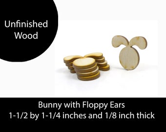 Unfinished Wood Bunny with Floppy Ears  - 1-1/2 inches wide by 1-1/4 inches tall and 1/8 inch thick wooden shape (BUNY03)