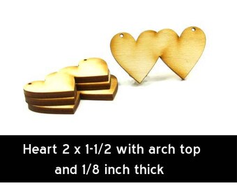 Unfinished Wood Heart Double - 2 inches by 1 inch and 1/8 inch thick with 2 holes wooden shape (HART02)