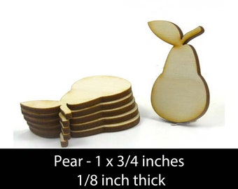 Unfinished Wood Pear - 1 inch tall by 3/4 inch wide and 1/8 inch thick wooden shape