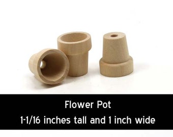 Unfinished Wood Flower Pot - 1-1/16 inches tall by 1 inch wide wooden shape (WW-FP1000)