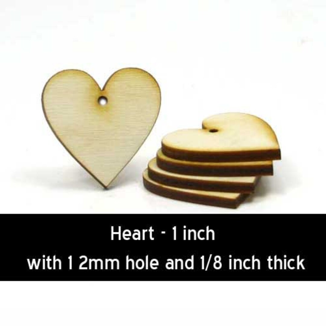 Unfinished Wood Heart 1 Inch by 1 Inch and 1/8 Inch Thick With 1 2mm
