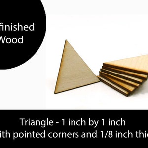 Triangolo di legno non finito con angoli appuntiti - 1 pollice per 1 pollice e forma di legno spessa 1/8 di pollice