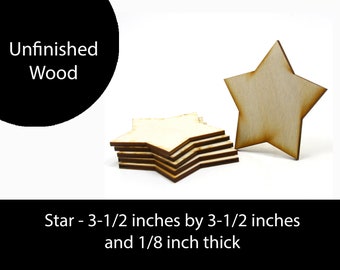 Unfinished Wood Country Star - 3-1/2 inch by 3-1/2 inch and 1/8 inch thick wooden shape