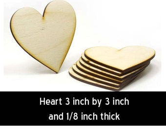 Unfinished Wood Heart - 3inches tall by 3 inches wide and 1/8 inch thick (HART75)