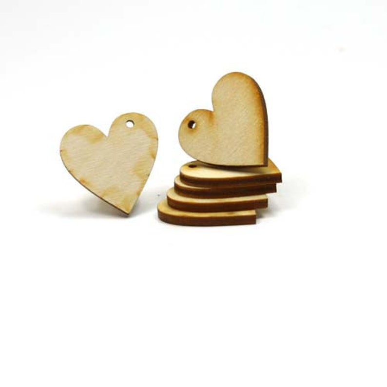 Unfinished Wood Heart 3/4 inches tall by 3/4 inches wide with 1 .05 hole and 1/8 inch thick wooden shape image 4