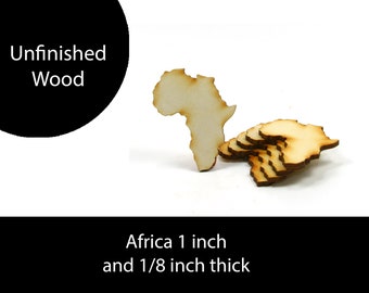 Unfinished Wood Africa - 1 inch tall by 3/4 inches wide no holes and 1/8 inch thick wooden shape (AFCA06)