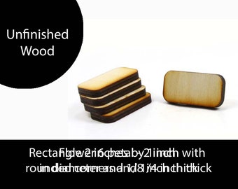 Unfinished Wood Rectangle - 2 inches tall by 1 inch wide and 1/4 inch thick with rounded corners wooden shape (RTRD01B)