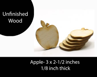 Unfinished Wood Apple - 3 inches tall by 2-1/2 inches wide and 1/8 inch thick wooden shape (LC-APPL05)