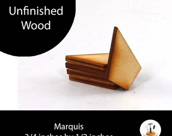 Unfinished Wood Marquis - 3/4 inches tall by 1/2 inches wide and 1/8 inch thick wooden shape