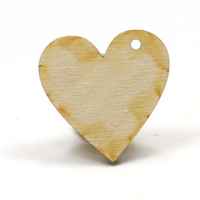 Unfinished Wood Heart 3/4 inches tall by 3/4 inches wide with 1 .05 hole and 1/8 inch thick wooden shape image 2